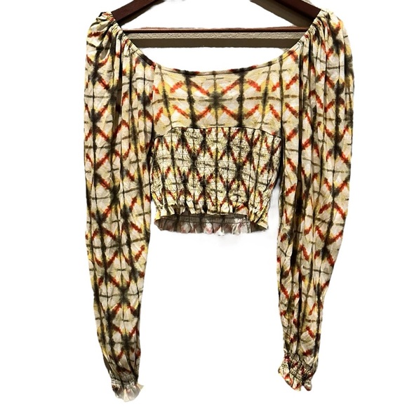 Urban Outfitters Old Soul Yellow Green Orange Smocked Crop Top Size XS NEW - Picture 7 of 12